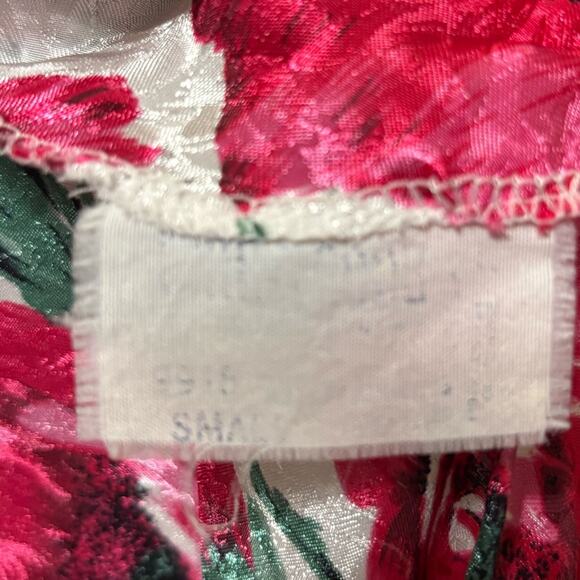 Vintage 80s 90s Lingerie Satin Slip Dress White w/ Large Pink Floral Print S - Picture 6 of 6
